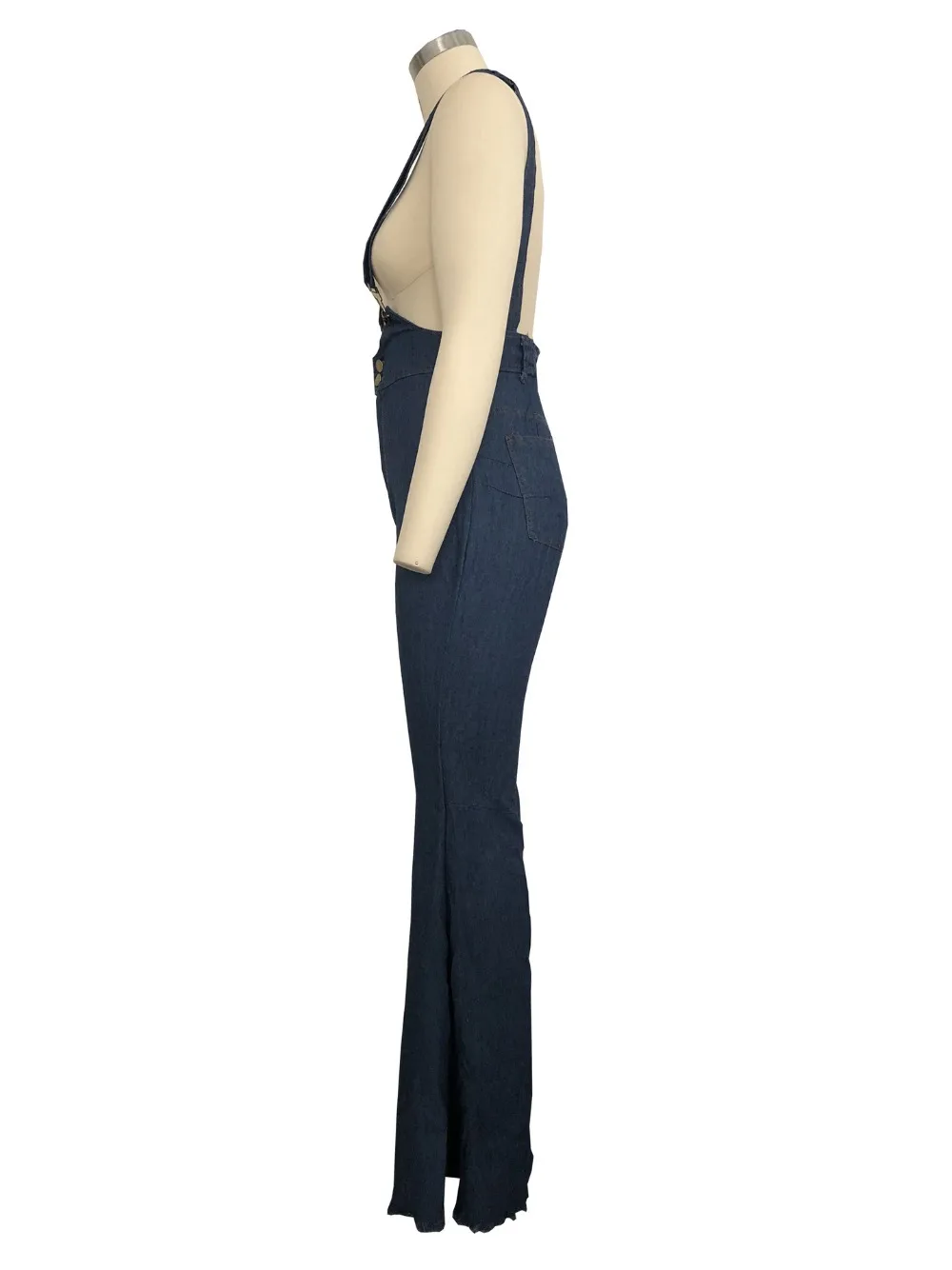 AHVIT High Waist Sexy Denim Bottomed Flare Pant Women Spaghetti Strap Sleeveless Trouser Vintage Backless Long Pants SMR9110