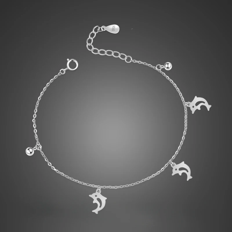 

New Design Bohemian 100% 925 sterling silver dolphin fish Anklet For Women Fashion Solid Silver Jewelry Beach Ankle Bracelets