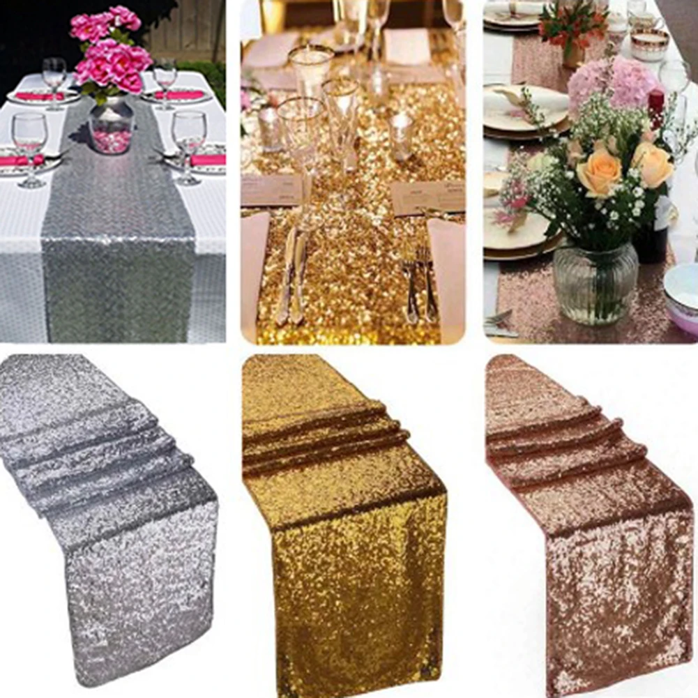 

30*180cm/30*275cmSparkly Rose Gold Silver Sequin Table Runner for Wedding Party Table Runner Tablecloth Decoration
