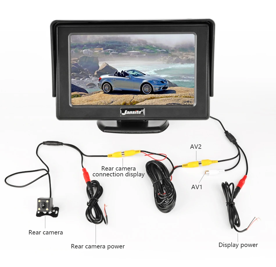 Jansite 4," Автомобильный монитор TFT lcd монитор заднего вида для парковки система заднего вида для резервного копирования камера заднего вида поддержка VCD DVD авто тв