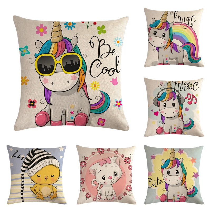 45 * 45cm Cartoon Cute Animal Pattern Cushion Cover Suitable for House/car Decoration Linen/cotton Square Pillowcase | Дом и сад