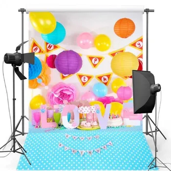 

Colorfull Balloon Paper Candy Table Polka Dot backdrop Vinyl cloth Computer print birthday photo studio background