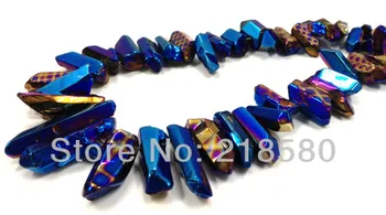 

H-TB21 Polished Smooth Titanium Blue Quartz Sticks Crystal Points Drilled Briolettes Beads 16 inch Strand 12-36 mm Long