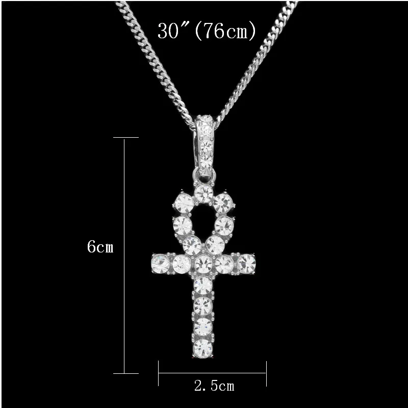 UWIN ожерелье АНК Египетские украшения хип-хоп стиль Iced Out Bling Стразы ключ к жизни египетский крест кулон с теннисными цепями - Окраска металла: 30inch cuban silver