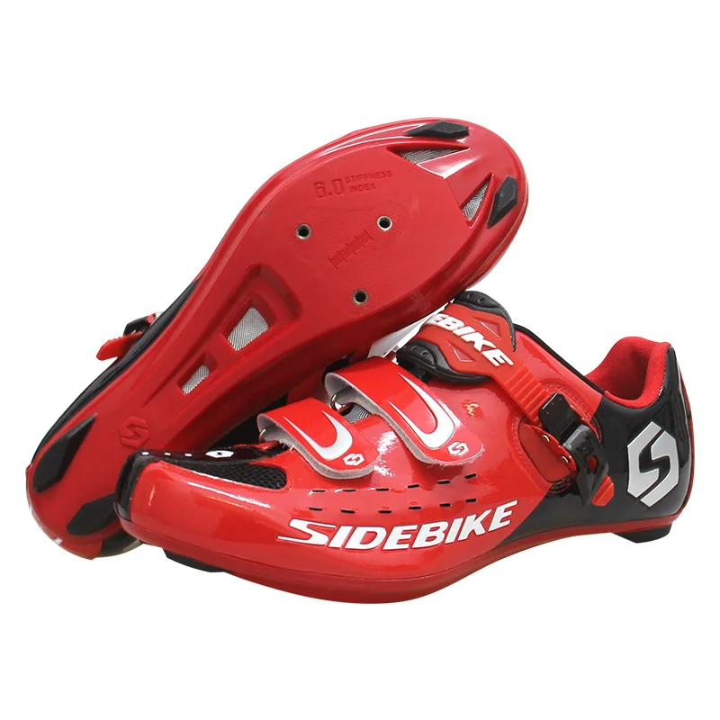 Sidebike professional quality Cycling Bike Shoes non-slip wear outdoor Athletic bicycle shoes comfortable road Bike lock shoes - Color: 001 Road shoes red