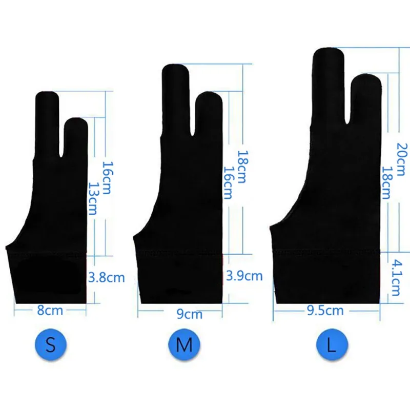 

artist drawing glove for any Graphics drawing Tablet Black 2 finger anti-fouling,both for right and left hand black free size