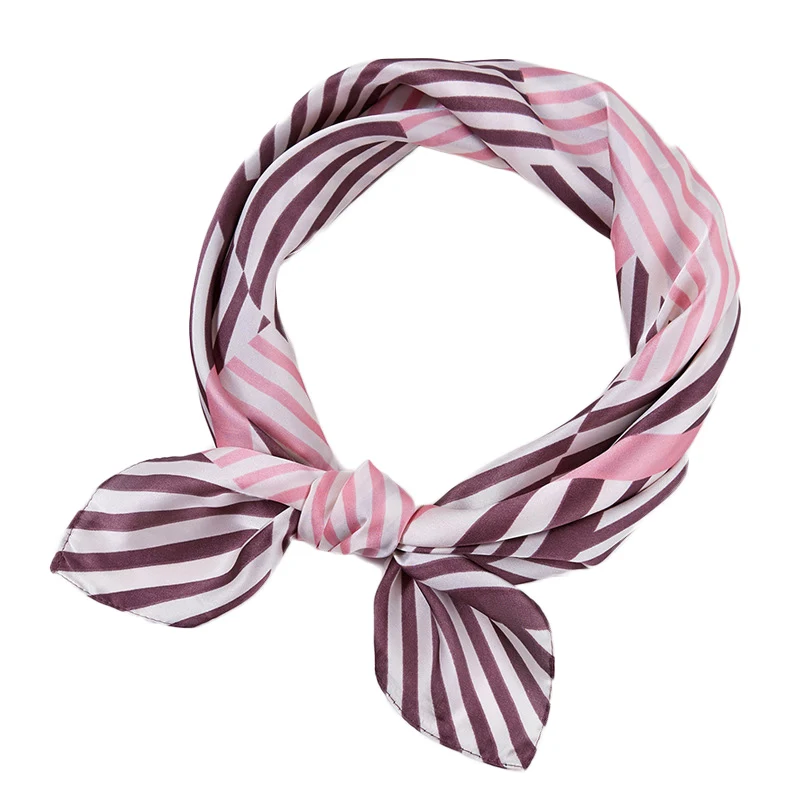 

Spring New Simple Geometric Yellow Blue Pink Stripes Women Silk Scarf Head Kerchief Small Square Neckerchief Clothes Accessories