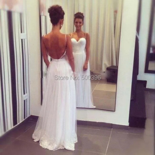 White Beach Wedding Dress 2016 Fashion Backless Bridal White Beach Wedding Dress 2016 Fashion Backless Bridal Gown Open Back Reception Women Free