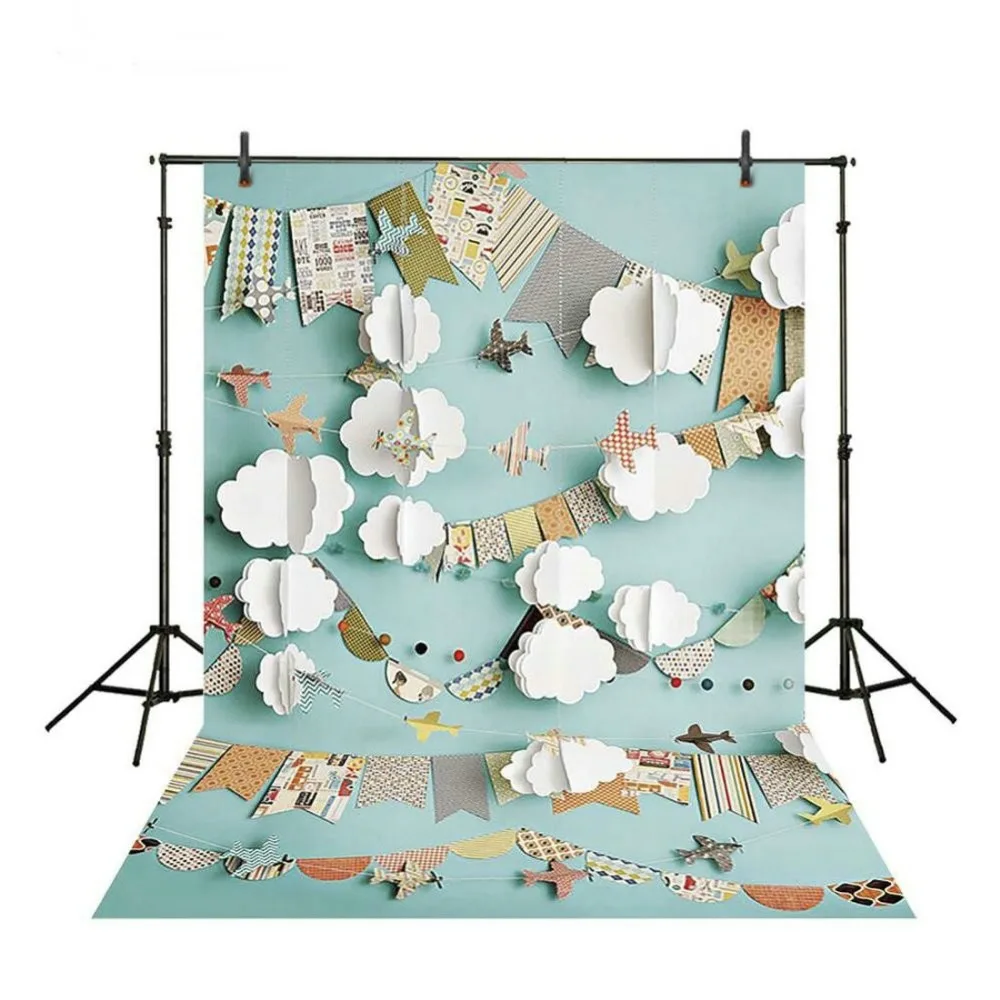 

Paper Planes Cloud Cartoon Blue Scene backdrops Vinyl cloth High quality Computer Print baby shower photo background