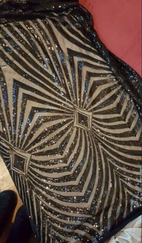 

Hot sale black sequins fabric shinning David-049 fench net fabric with sequins