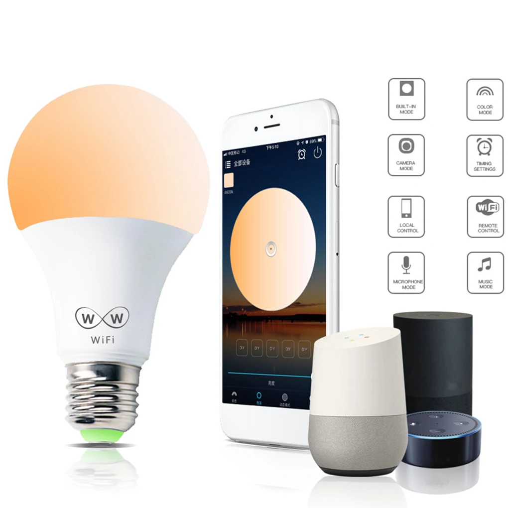 

Compatible with ALexa Google Home 6.5W E27 RGB LED Light Bulb Smart Home Bluetooth Lamp Color Change Dimmable Home