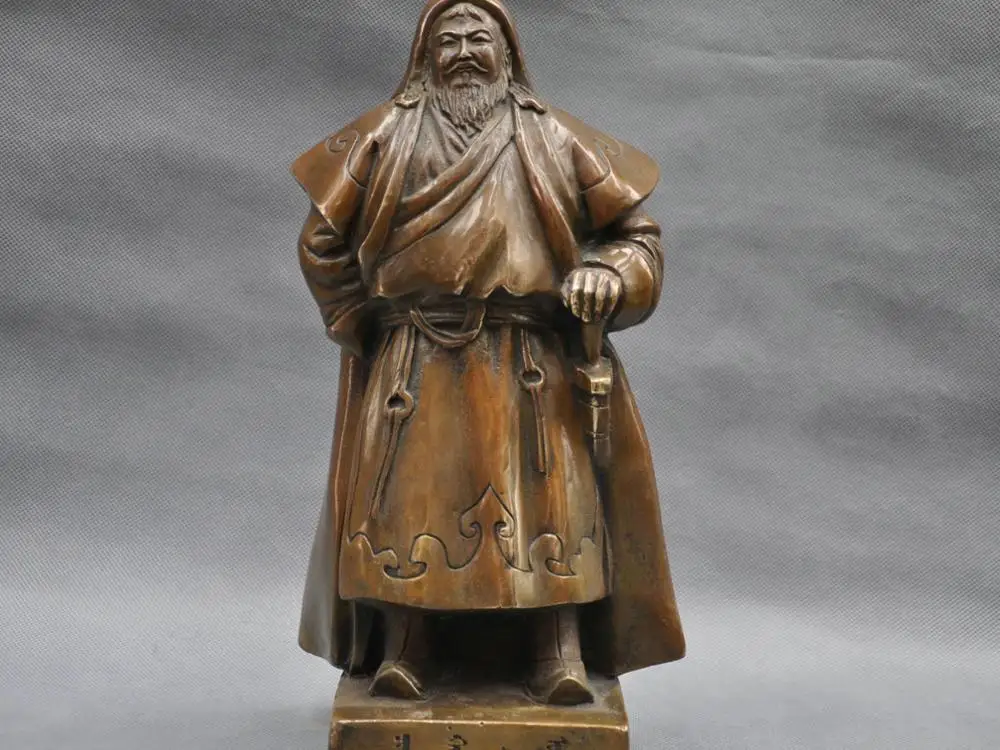 

11'' China Pure Bronze Warrior Genghis Khan Statue