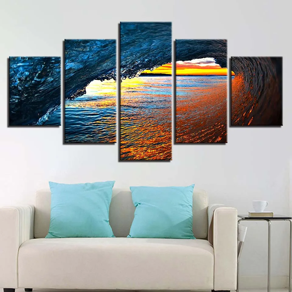 Wall Art Home Decoration Posters Pictures 5 Panel Sea Wave Seaview Living Room HD Printed Modern Painting On Canvas Frame