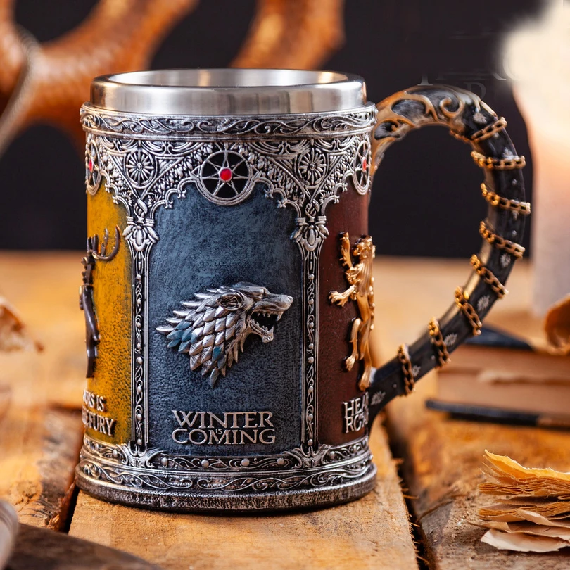 Игра престолов Дракон Волк кружка Старк кофейная чашка из нержавеющей стали Смола креативный напиток Direwolf Зима идет Пиво Вино кружки