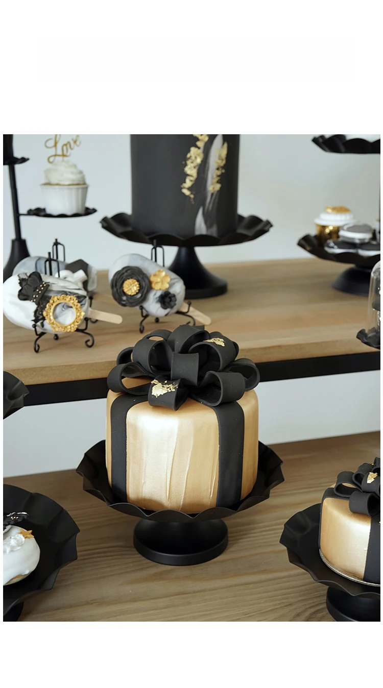 SWEETGO 1 шт Черная подставка для торта и поднос для кексов с волнистым краем Инструменты для торта украшение дома десертный стол вечерние поставщики для хранения