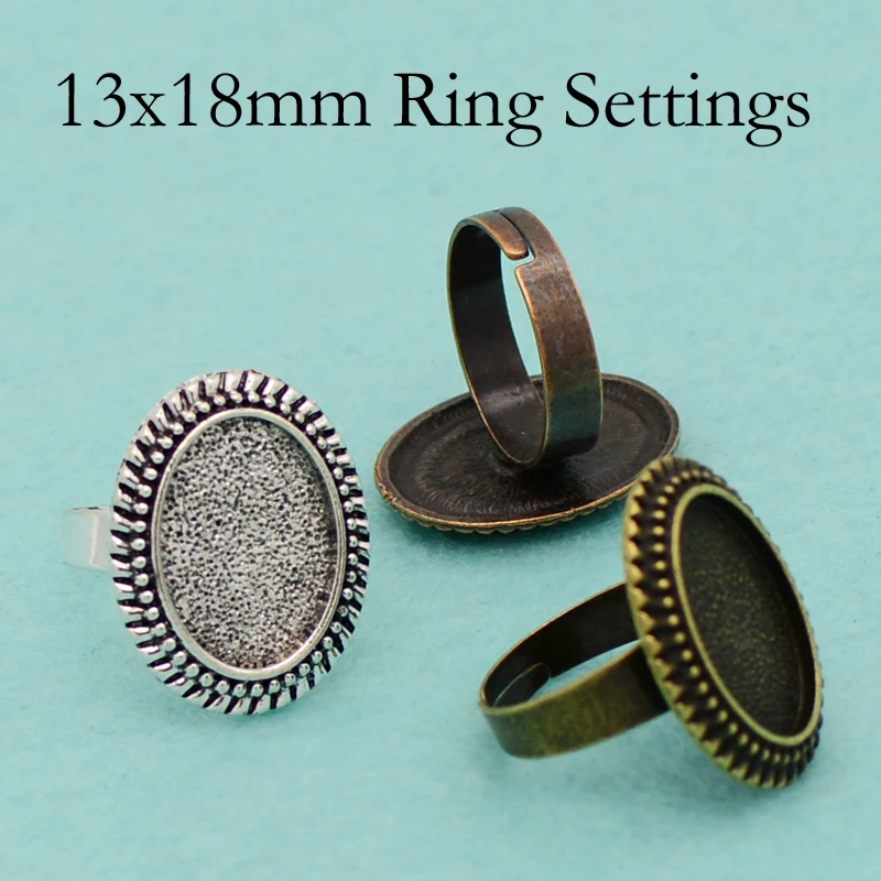 

20 pcs - 13x18mm Ring Setting, Oval Finger Ring Tray, Adjustable Ring Bezel, Finger Ring Blank Fits 13x18mm Cabochon or Stones