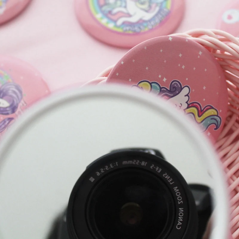 Портативный Женский карман круглой формы милый мультяшный узор Розовый Леопардовый единорог; Фламинго макияж зеркало высокого качества
