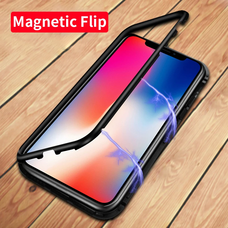 Luxury Magnetic Adsorption Case for iPhone X 8 7 Plus Tempered Glass Back Built-in Magnet Case for iPhone 7 8 Metal Bumper Cover