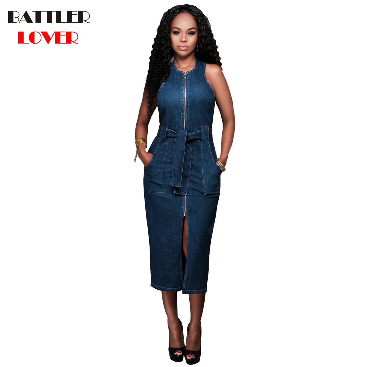 Summer Midi Dress Zipper Jean Dress Women Womens Dresses Robe Femme Ete 2018 Women Denim Dresses Casual Expansion Sexy Clothing