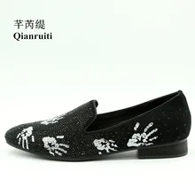 Мужская обувь; слипоны; лоферы; отпечатки пальцев на низком квадратном каблуке со стразами; роскошные мужские повседневные туфли ручной работы; EU39-EU46