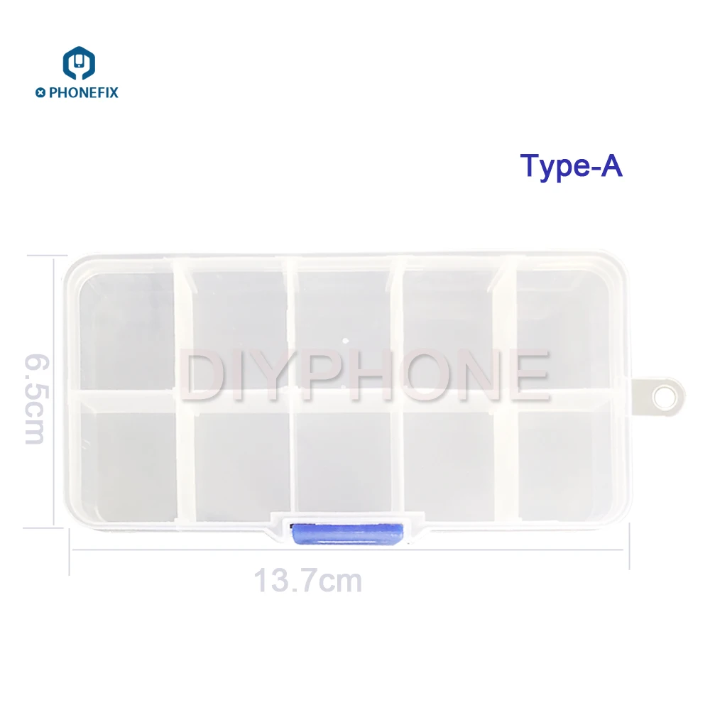 

PHONEFIX 10 /15 Grids Transparent Box Organizer Plastic Storage Container Watch Parts Container Watch Repair Tools Storage Case