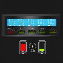 5 портов USB QC 3,0 быстрое зарядное устройство 5В 10А переменного тока 100-240 В ЖК-дисплей напряжения тока для iPhone iPad samsung Новинка