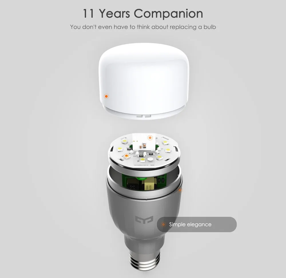Original Xiaomi Yeelight II Smart LED Bulb E27 9W 600 Lumens Mi Light Smart Phone WiFi Remote Control 7