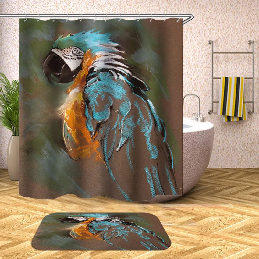 Водостойкая занавеска для душа с принтом в виде попугая и бабочки, занавеска для ванной, занавеска для ванной, крышка для ванны, очень большая, широкая, 12 крючков
