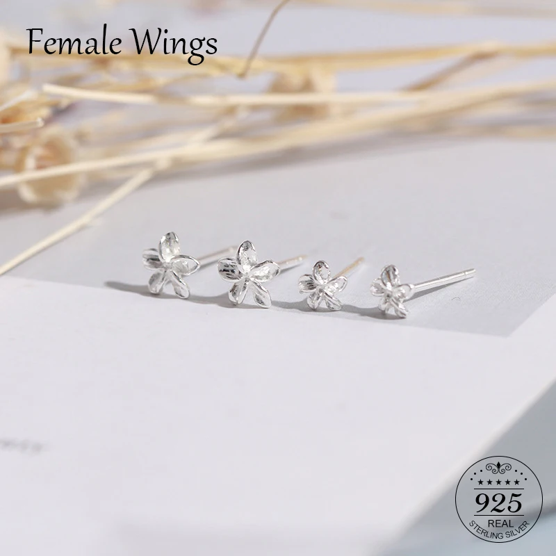 

Female Wings Real 925 Sterling Silver Women Cute Tiny Flower Stud Earrings for Girls Sterling Silver Earrings Jewelry FE106