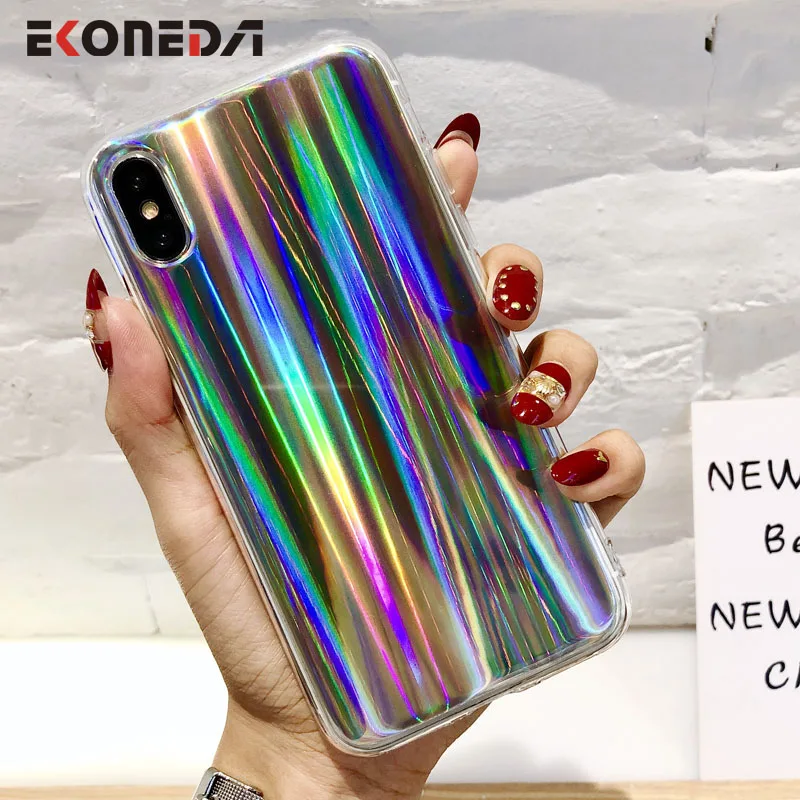 

EKONEDA Shinning Laser Aurora Case For iPhone X XS Max XR Silicone Case Soft Luxury Cover For iPhone 7 Plus 6 6S 8 Plus Case