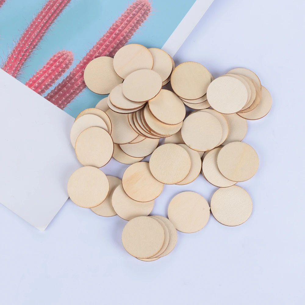 

50PCS Unfinished Wooden Discs Centerpieces Wood DIY Crafts Natural Blank Round Wood Pieces Slice Home Ornaments Card Making