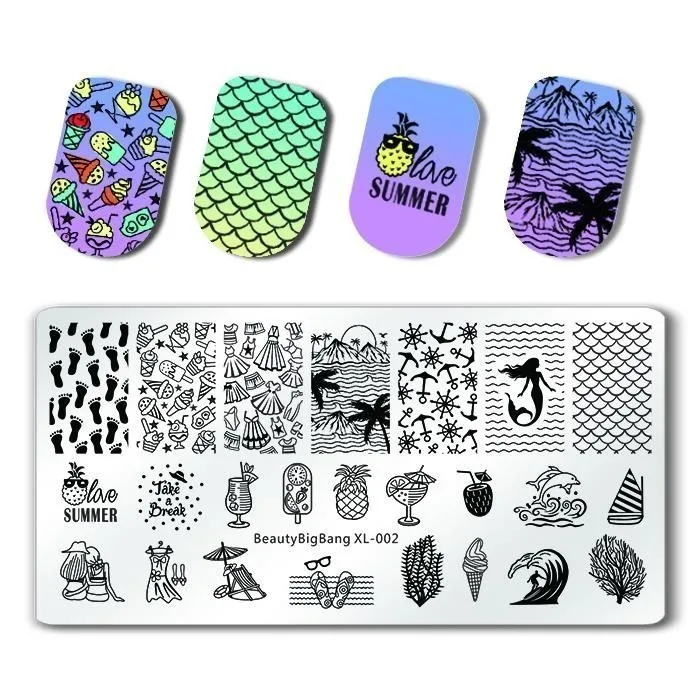 BeautyBigBang 6*12 см прямоугольная пластина для штамповки ногтей птицы перо павлина шаблон изображения пластины шаблон для дизайна ногтей трафарет слайдеры - Цвет: XL-002