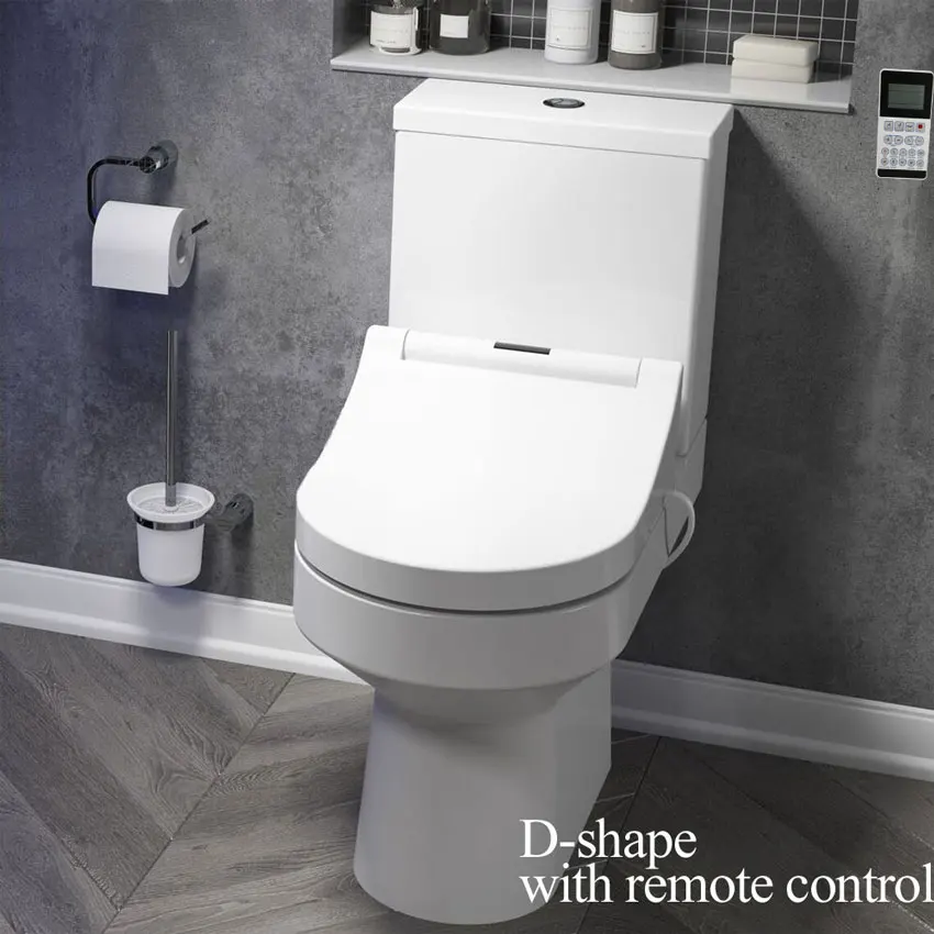 D-shape with remote Ecofresh светодиодный светильник для туалета ed Smart удлиненный U сиденье для унитаза Электрический биде крышка с подогревом светодиодный светильник для мытья сухой массаж для женщин и детей - Цвет: D-shape with remote
