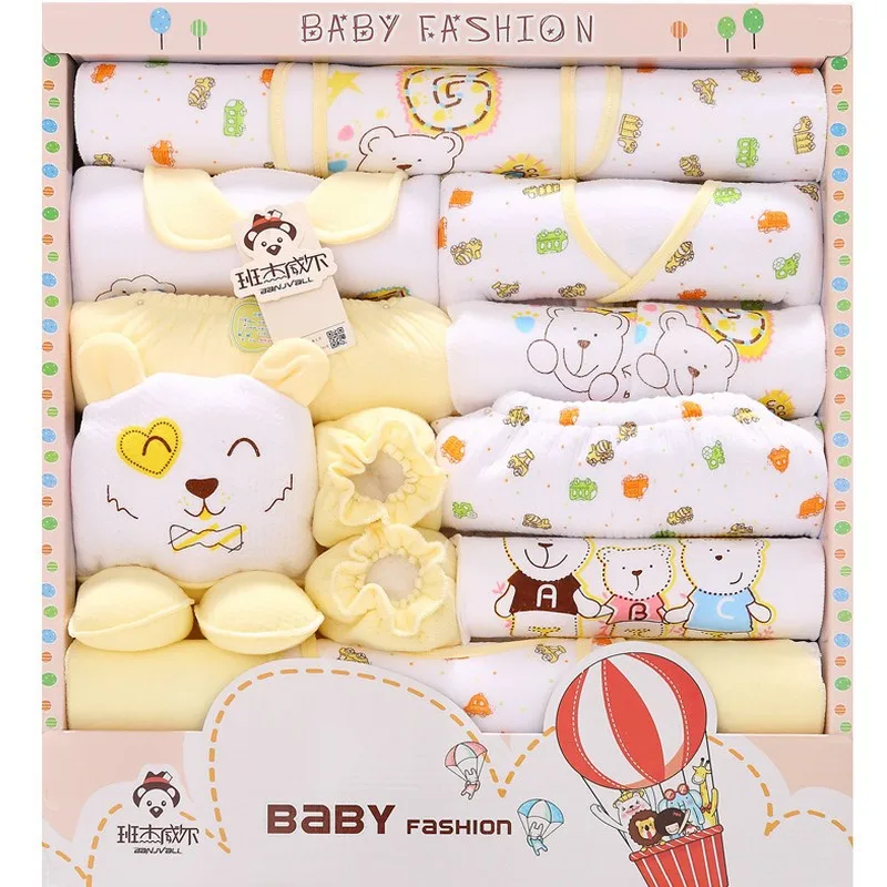 18PCS Set Unisex Infant Baby Cothes Baby Boy Clothing Cotton Newborn Clothes Baby Bodysuits Bebe Clothes Bibs Hats Gift Set TZ36 unisex newborn baby boy
