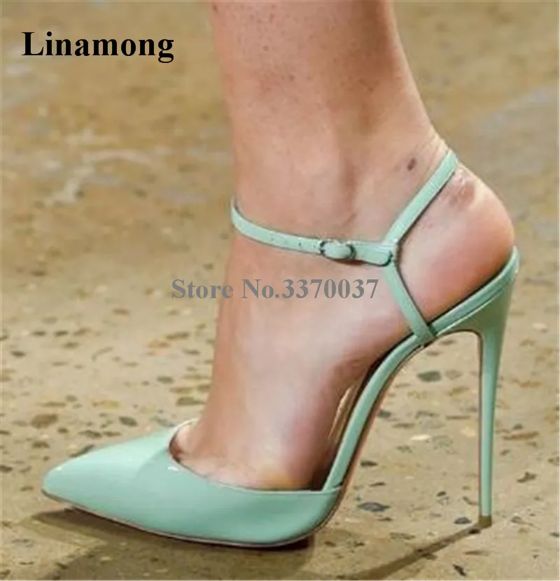 

Spring New Fashion Women Pointed Toe Patent Leather Stiletto Heel Pumps Ankle Buckle Strap Pink White High Heels Club Shoes