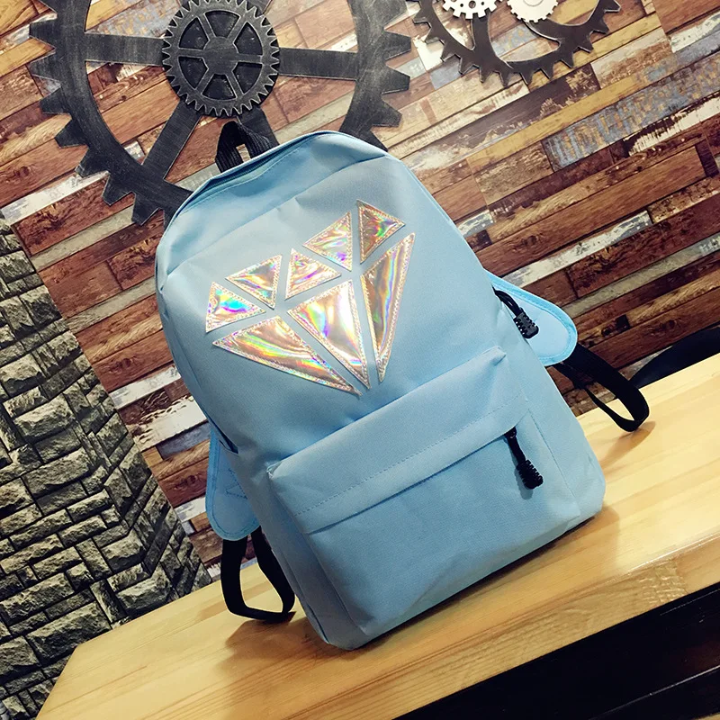 Модные геометрические лазерные школьные сумки для девочек-подростков, сумка для книг, Холщовый женский рюкзак, школьные сумки для подростков, черный - Цвет: Небесно-голубой