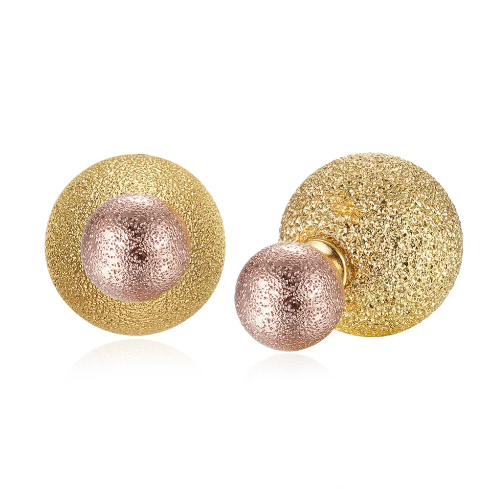 

Beautiful Female Double-sided Earrings Shining Matte Double Ball Stud Earrings Fashion Brand Jewelry Women Lady Earrings 3 Color