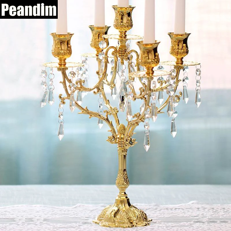 PEANDIM 5 3 Lights Romantic 5 Arms Candle Holders European Candle Strand Candlelight Dinner Decorations Gold