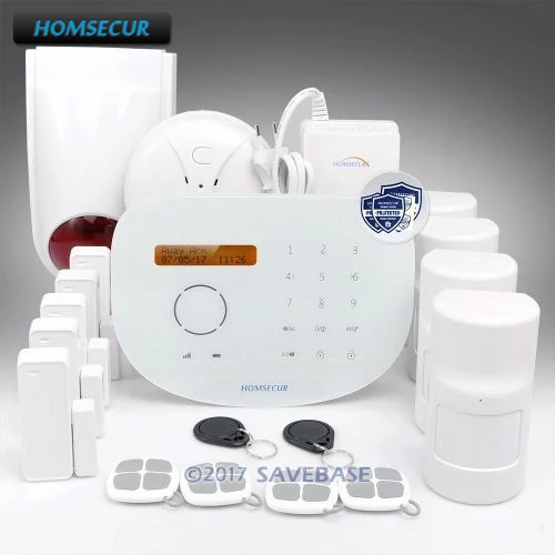 

HOMSECUR Wireless GSM RFID Burglar Intruder Alarm System with Wireless Flash Siren+Smoke Detector+Gas Detector