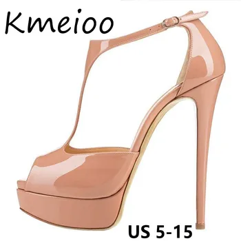 

Kmeioo Women Shoes US 5-15 Platform Sandals Peep Toe Super High Heels T-Strap Ankle Strap Pumps Cut Out Shoes Wedding Party Shoe