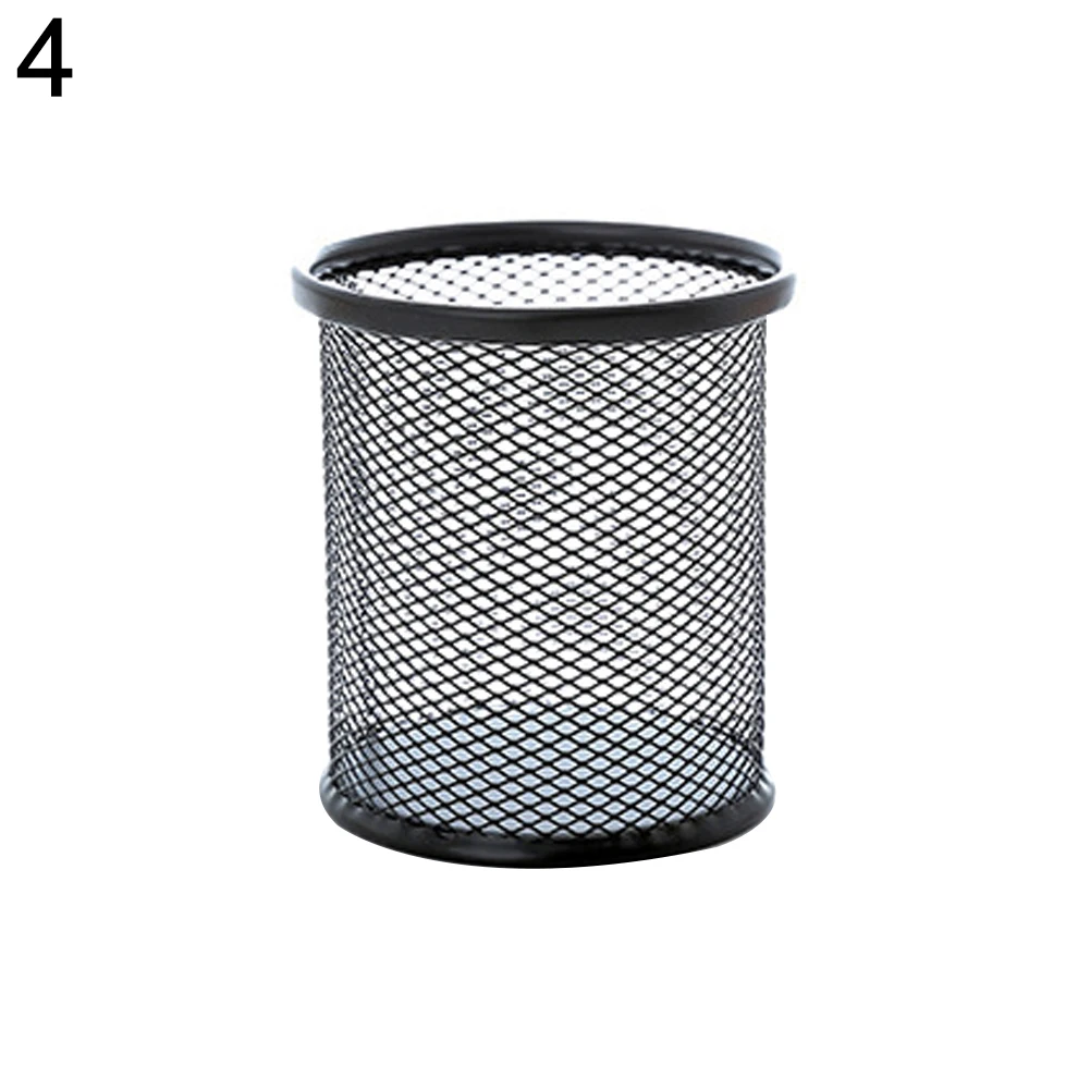 Металлический полый держатель для карандашей, ваза, горшок, аккуратный контейнер для хранения канцелярских принадлежностей - Цвет: Black Round