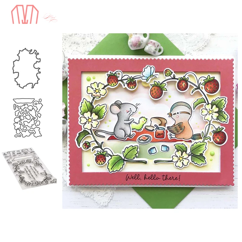

Mai Strawberry Mouse Metal Cutting Dies Stencils Cear Stamp for DIY Scrapbooking photo album Decorative Embossing DIY Paper Card