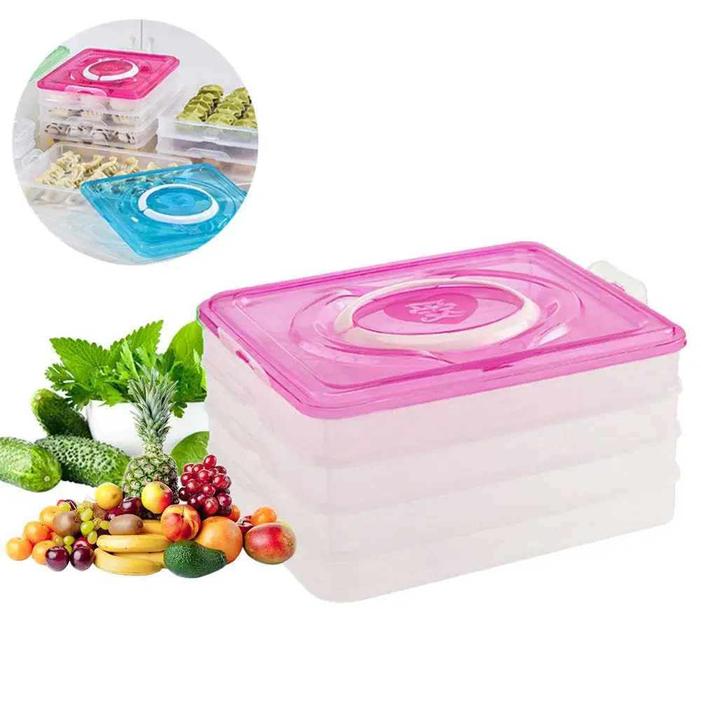Kitchen PP Food Fresh Storage Box 4-Layer Dumpling Containers Refrigerator Storage Organizer With Lids Kitchen Accessories