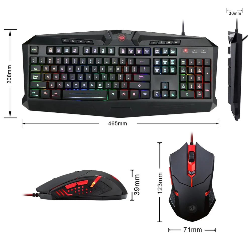 Redragon игровая клавиатура игровая мышь комбинированная S101 RGB светодиодный комплект клавиатура и мышь с подсветкой игровая мышь и клавиатура Бесшумная