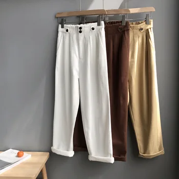 

2019 Spring Autumn Women Straight Pants Female Casual Wash Cotton Highwaist Loose Trousers Khaki Women Pantalon Bottom