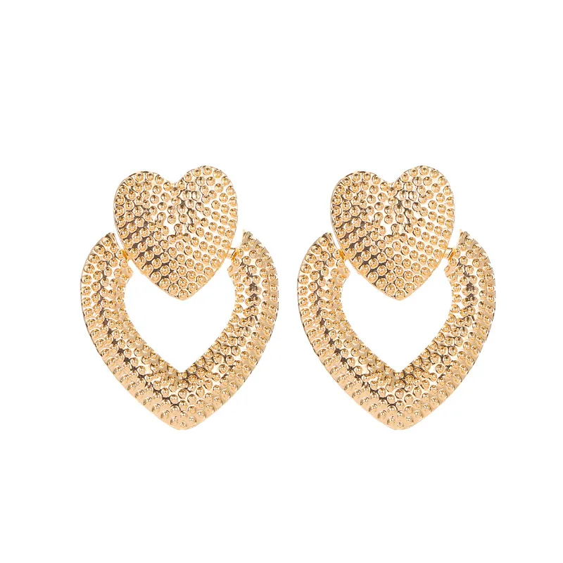 Серьги в форме сердца для женщин, геометрические серьги, металлические винтажные массивные большие золотые модные богемные висячие серьги, ювелирные изделия - Окраска металла: EB517 Gold