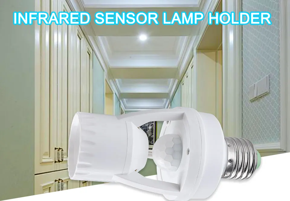 PIR Motion Sensor E27 Lamp Base Holder Infrared Human Body Induction E27 Plug Socket Ceiling LED Light Sensor Switch Accessories (1)