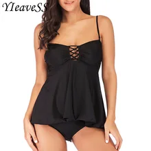 Танкини большого размера купальный костюм S-5XL купальник женский раздельное бикини черный с открытой спиной пуш-ап бандажный купальник платье