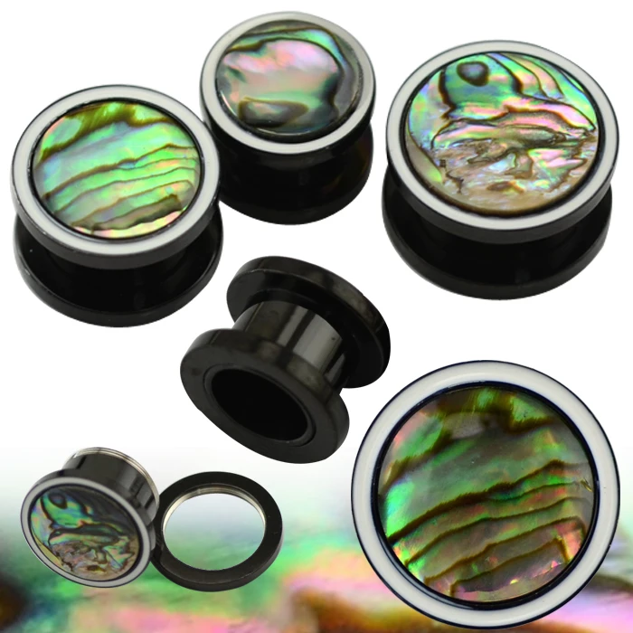 Black plated stainless steel fashion jewelry ear flesh tunnel plug piercing with original shell