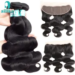 Ailika малазийские виргинские волосы 100% необработанные человеческие волосы 8-26 дюймов 3 Связки и 13x4 фронтальные Бесплатная доставка